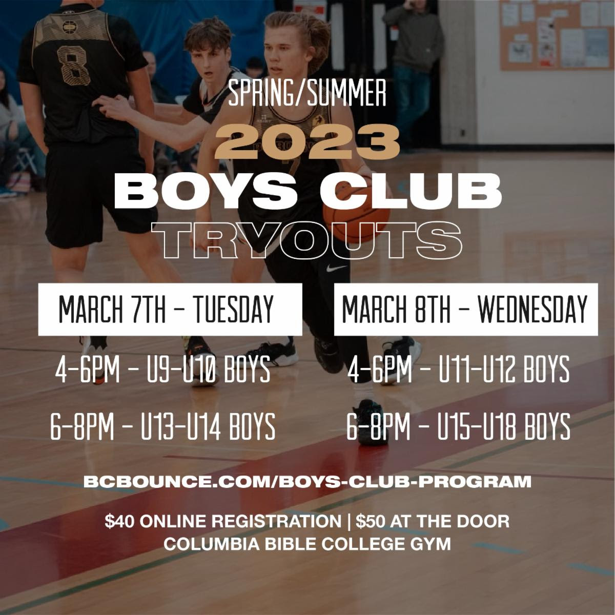 Abby Boys Club tryout flyer 2023